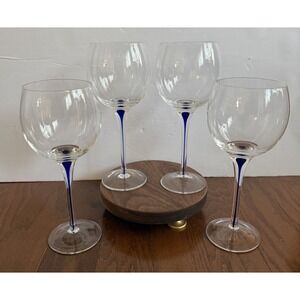 4 Home Essentials Blue Teardrop Stem Balloon Wine Glasses Water Goblets 9 1/8"